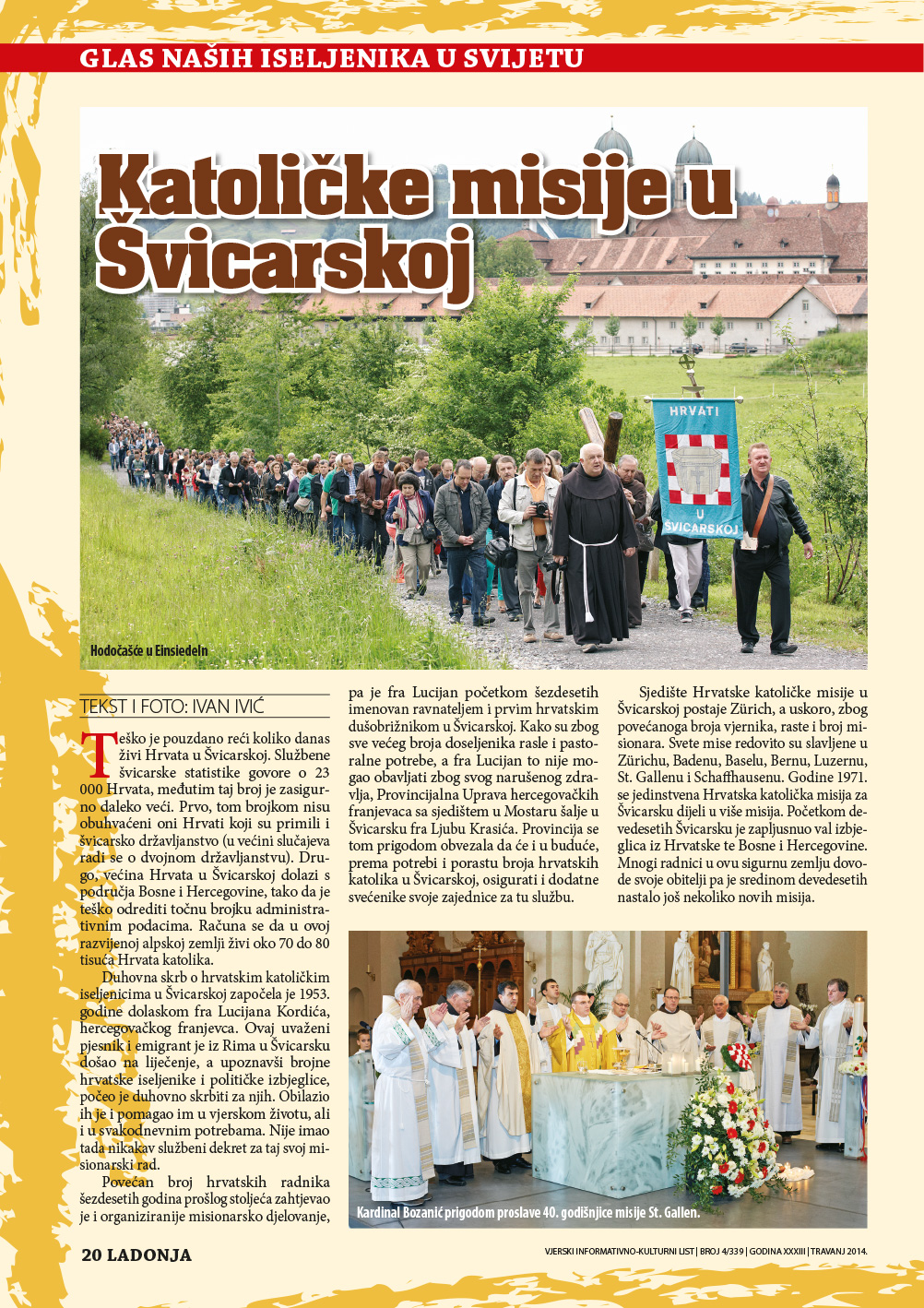 Prilog o hrvatskim katoličkim misijama u Švicarskoj u mjesečniku Ladonja.