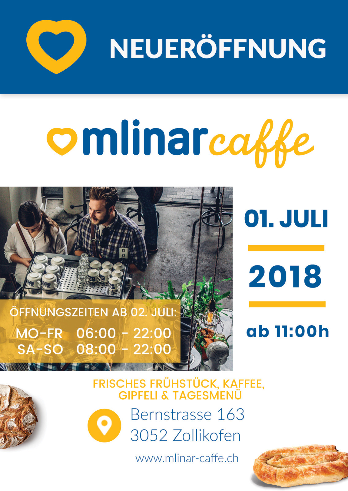 U nedjelju 1. srpnja vrata otvara Mlinar Caffe u Zollikofenu (BE).